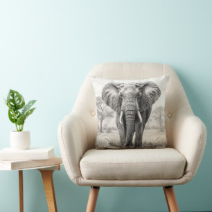 African Elephant Pencil Drawing Cushion