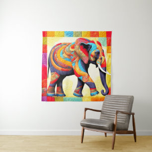 African Elephant Quilt Look Tapestry