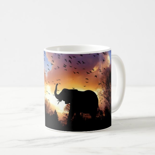 African Elephant Silhouette at Sunset Coffee Mug (Front Right)