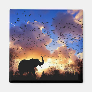African Elephant Silhouette at Sunset Magnet