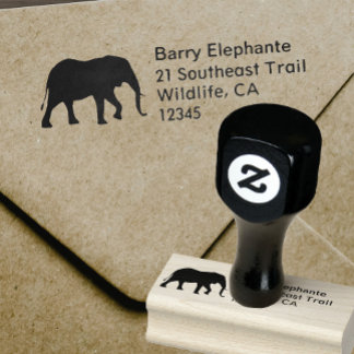 African Elephant Silhouette Return Address Rubber Stamp