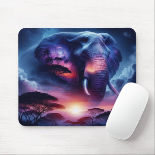 African Elephant Silhouette Sunset Safari Mouse Pad