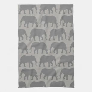African Elephant Silhouettes Pattern Tea Towel