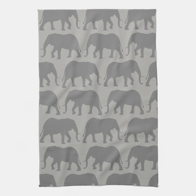 African Elephant Silhouettes Pattern Tea Towel (Vertical)