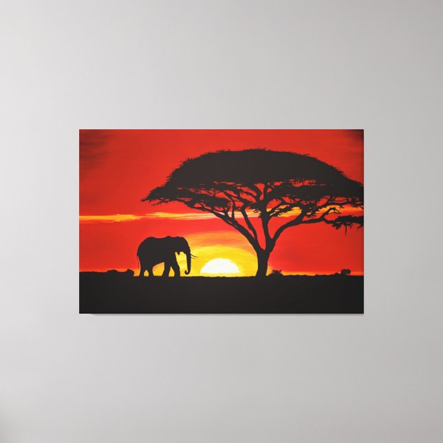 African Elephant, Sunset, Africa, African Decor (Front)