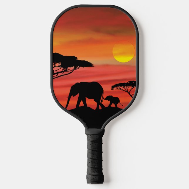 African Elephant Sunset Pickleball Paddle (Front)