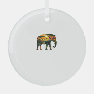 African Elephant Sunset Safari Nature Lovers Shirt Glass Tree Decoration