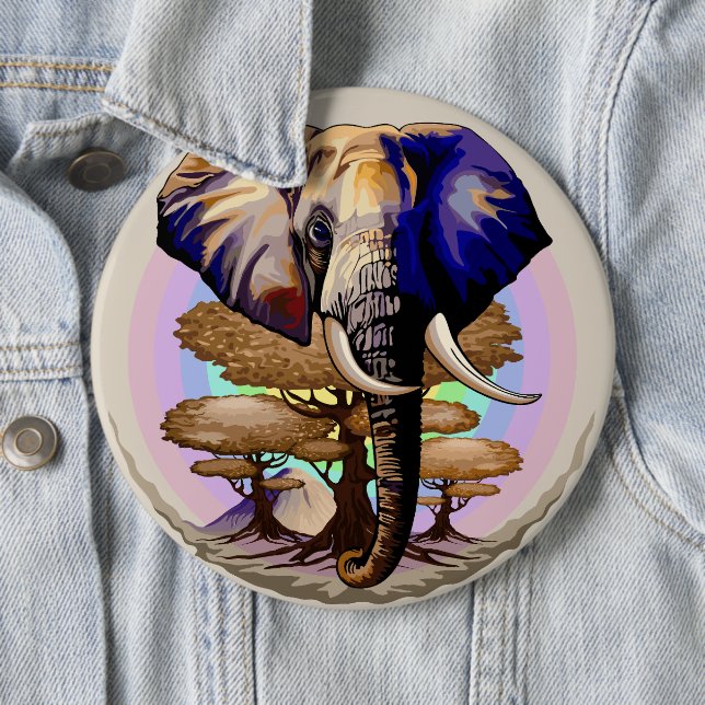 African Elephant Surreal Portrait  6 Cm Round Badge (In Situ)
