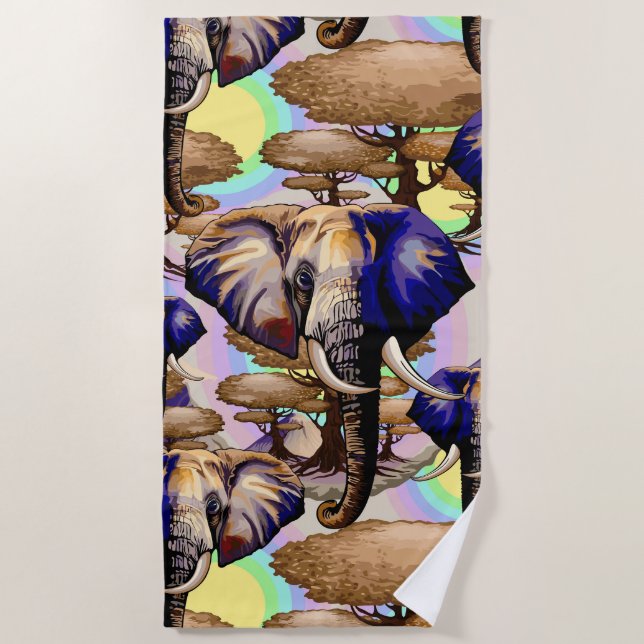 African Elephant Surreal Portrait  Beach Towel (Front)