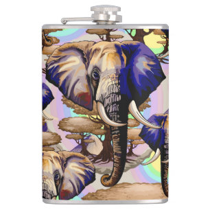 African Elephant Surreal Portrait  Hip Flask