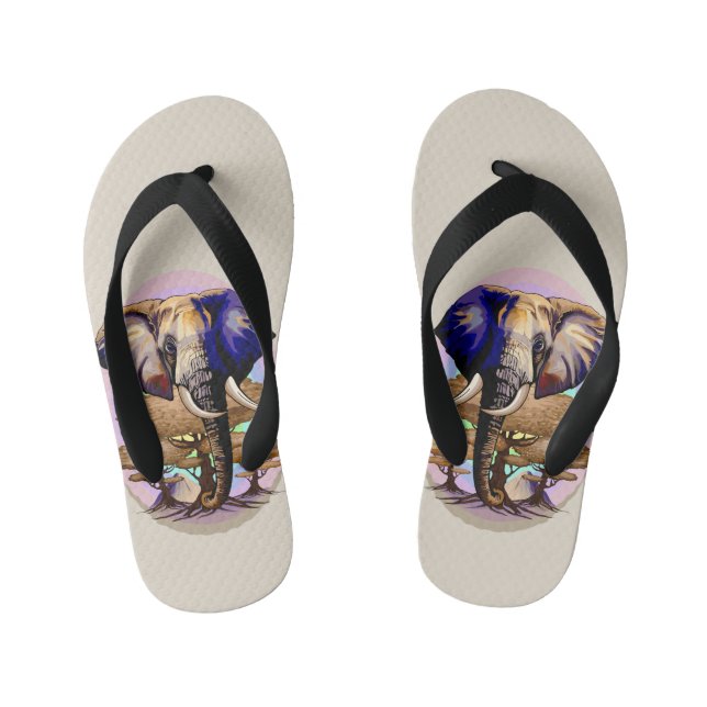 African Elephant Surreal Portrait  Kid's Jandals (Footbed)