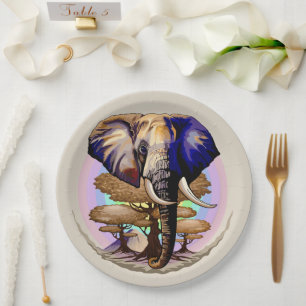African Elephant Surreal Portrait  Paper Plate