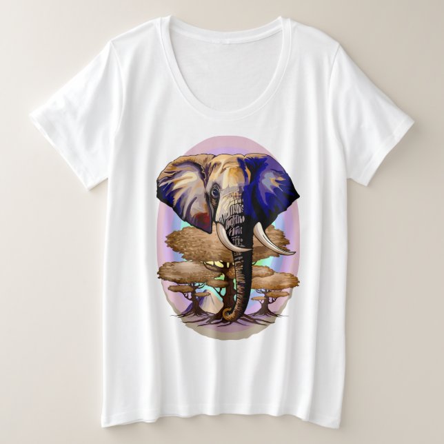 African Elephant Surreal Portrait  Plus Size T-Shirt (Design Front)