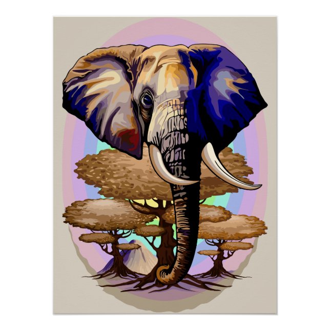 African Elephant Surreal Portrait  Poster (Front)