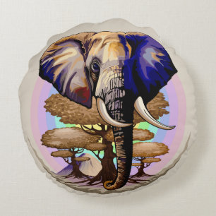 African Elephant Surreal Portrait Round Cushion