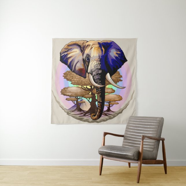 African Elephant Surreal Portrait  Tapestry (In Situ)