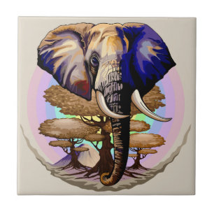 African Elephant Surreal Portrait Tile