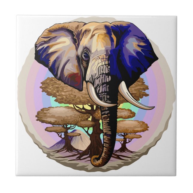 African Elephant Surreal Portrait  Tile (Front)