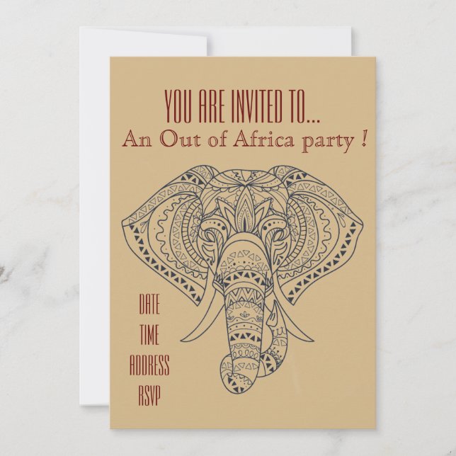 African Elephant themed Out of Africa party Invitation (Front)