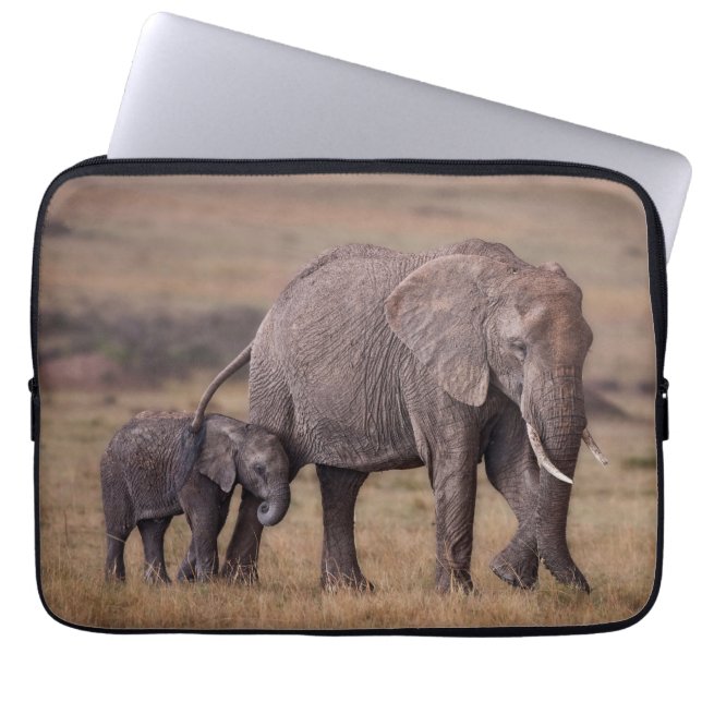 African Elephant with Baby Laptop Sleeve (Front)