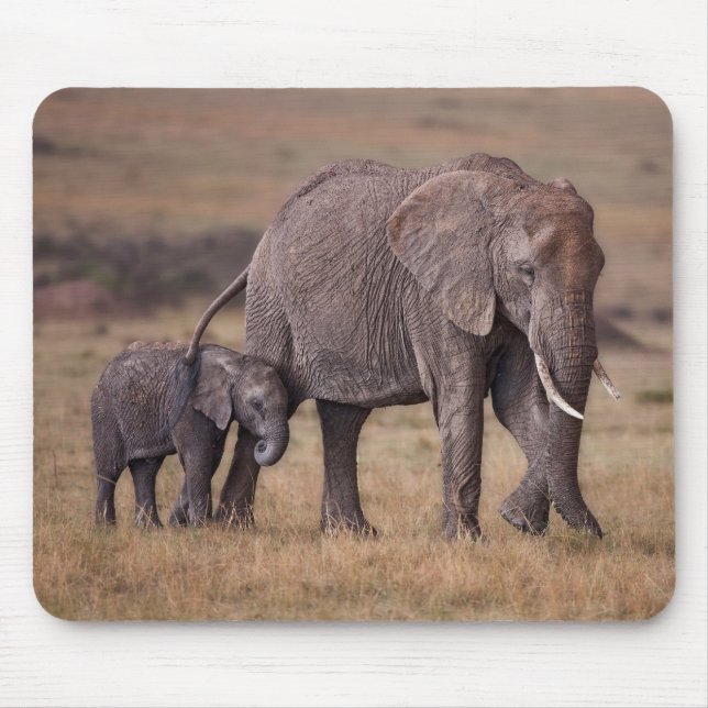 African Elephant with Baby Mouse Pad (Front)