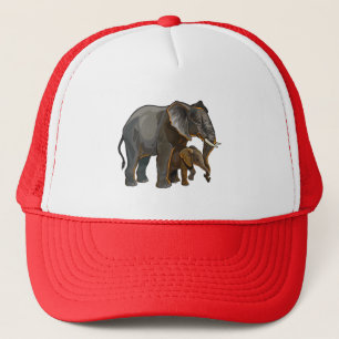 African elephant with baby trucker hat