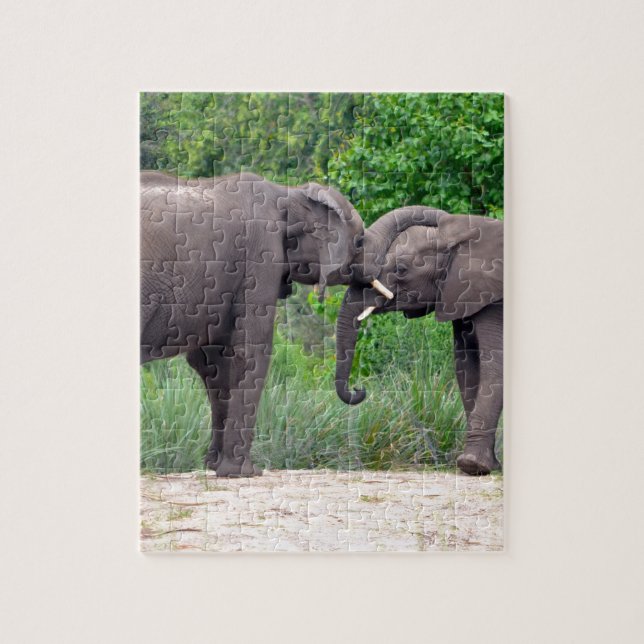African Elephants Interacting Jigsaw Puzzle (Vertical)