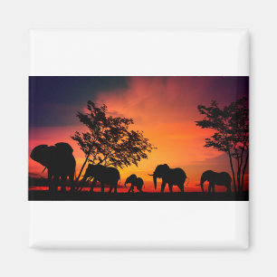 African Elephants on the Serengeti Plains Magnet