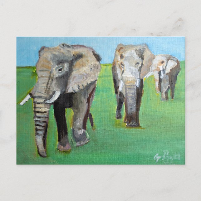 African Elephants Painting Art Postcard (Front)