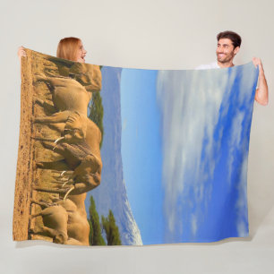 African Elephants Safari Fleece Blanket