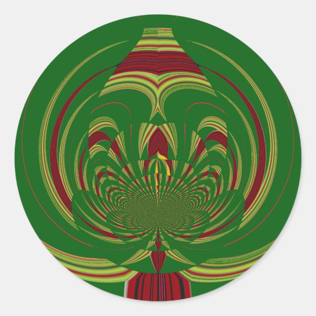 African Ethnic Green Floral Motif Pattern Design Classic Round Sticker (Front)