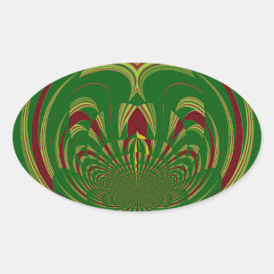 African Ethnic Green Floral Motif Pattern Design Oval Sticker