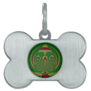 African Ethnic Green Floral Motif Pattern Design Pet Tag