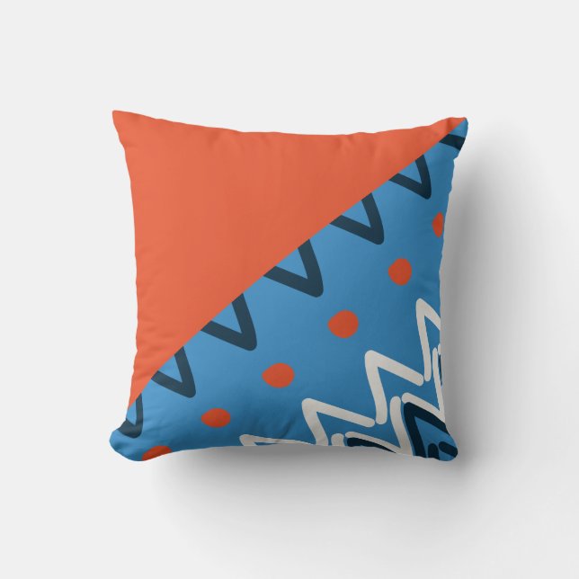 African Ethnic Orange Blue Mix Throw Pillow (Front)