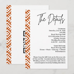 African Ethnic Pattern Border QR Wedding Detail Enclosure Card