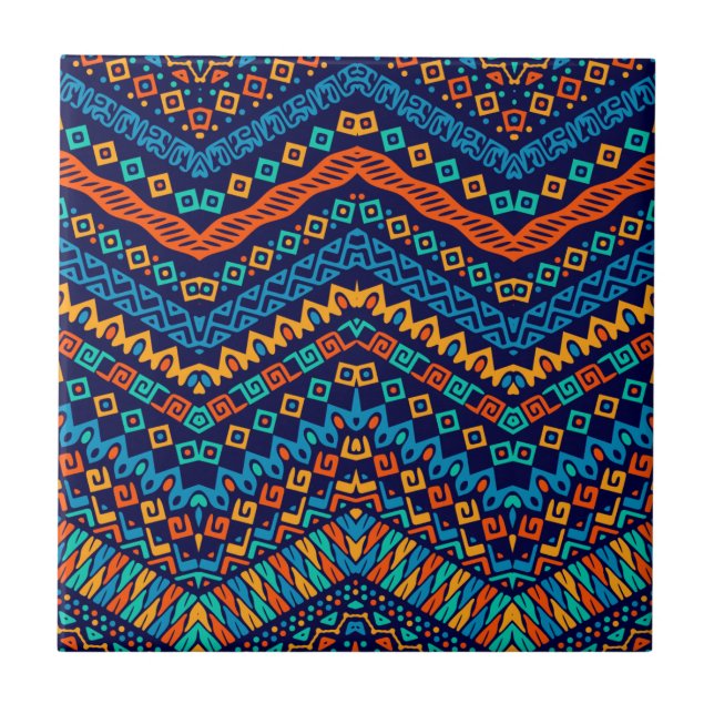 African ethnic pattern funky colors tile (Front)