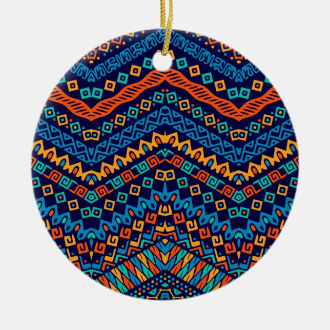 African ethnic pattern funky colours ceramic tree decoration (Front)