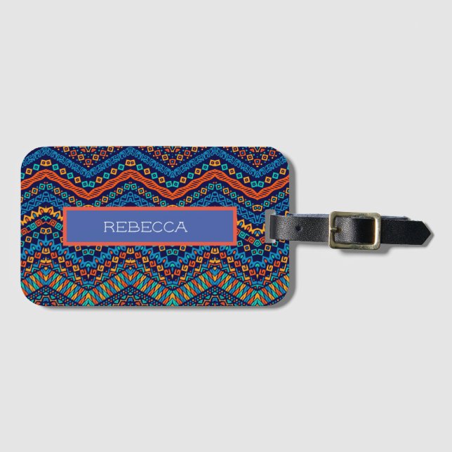 African ethnic pattern funky colours luggage tag (Front Horizontal)