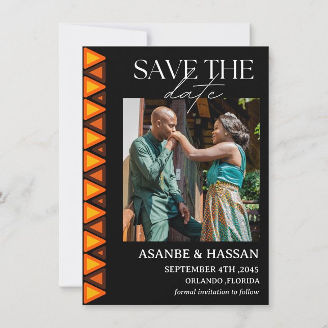 African Ethnic Pattern Wedding Save the Date Card (Front)