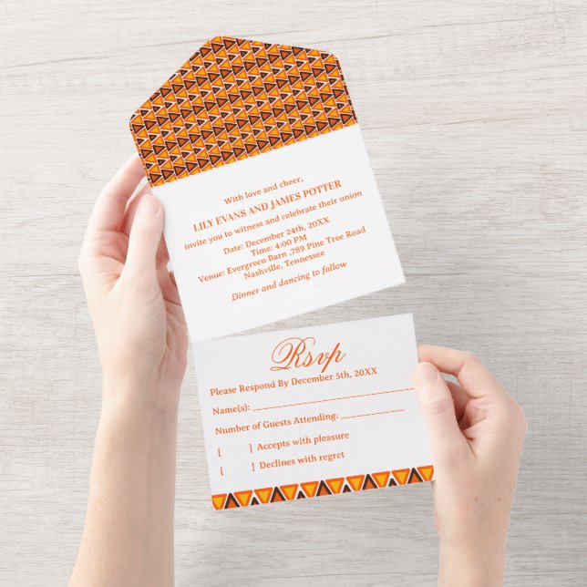 African Ethnic Seamless Pattern Wedding All In One Invitation (Tearaway)