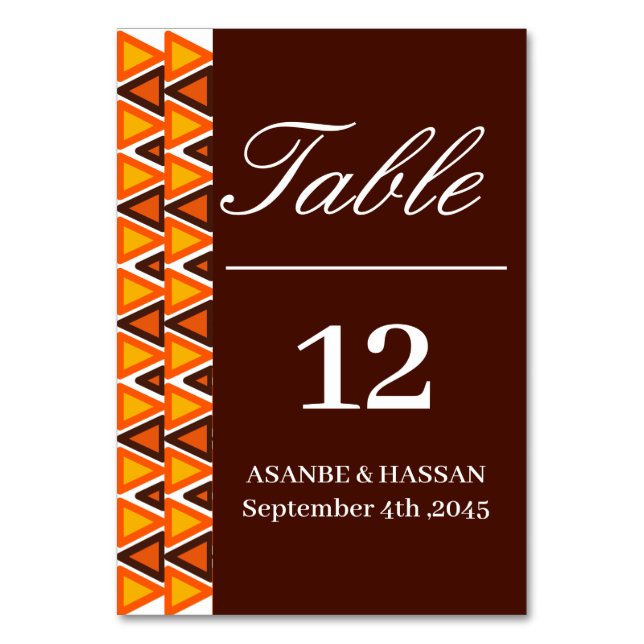 African Ethnic Seamless Texture  Border Wedding Table Number (Front)