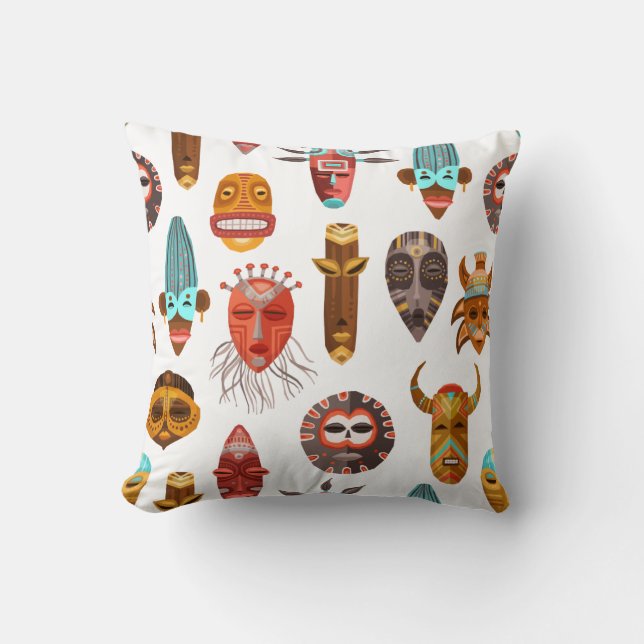 African Ethnic Tribal Masks Cushion (Front)
