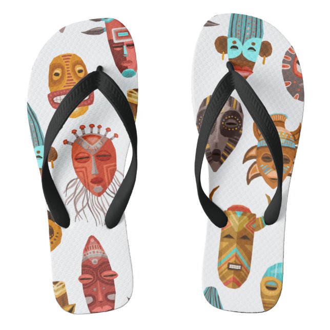 African Ethnic Tribal Masks Seamless Pattern  Jandals (Footbed)