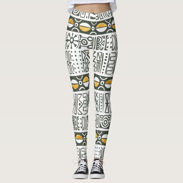 African ethnic, watercolor seamless pattern. leggings (Front)