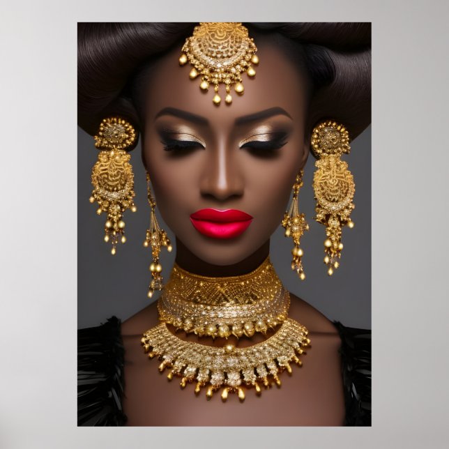 African exotic glam gold  jewel earrings pearls poster (Front)