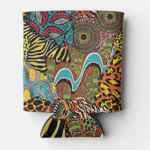 African Fabric: Wild Animal Patchwork. Can Cooler