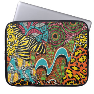 African Fabric: Wild Animal Patchwork. Laptop Sleeve