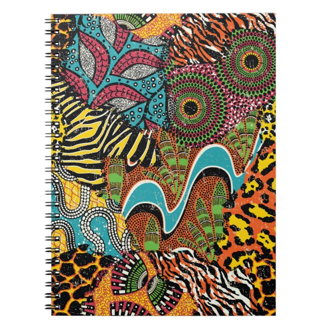 African Fabric: Wild Animal Patchwork. Notebook (Front)