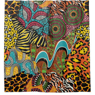 African Fabric: Wild Animal Patchwork. Shower Curtain