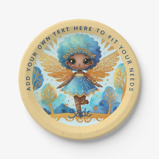 African Fairy Birthday Teal Gold Pink Princess Paper Plate (Front)